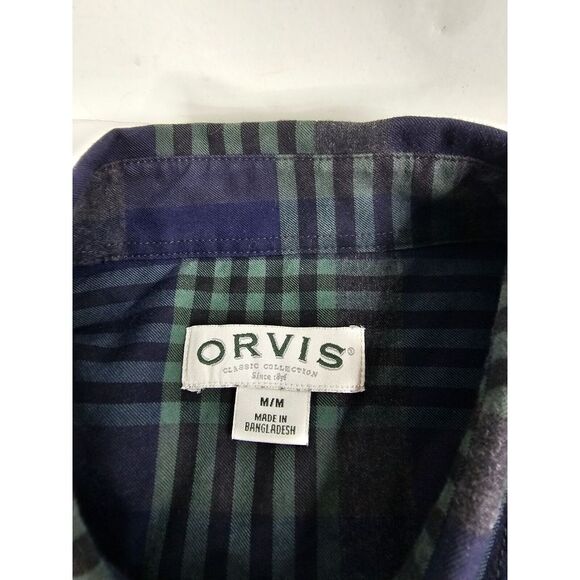 Men's Orvis Big Bear Blue Green Plaid Flannel Long Sleeve Button Up Size M - Picture 6 of 11